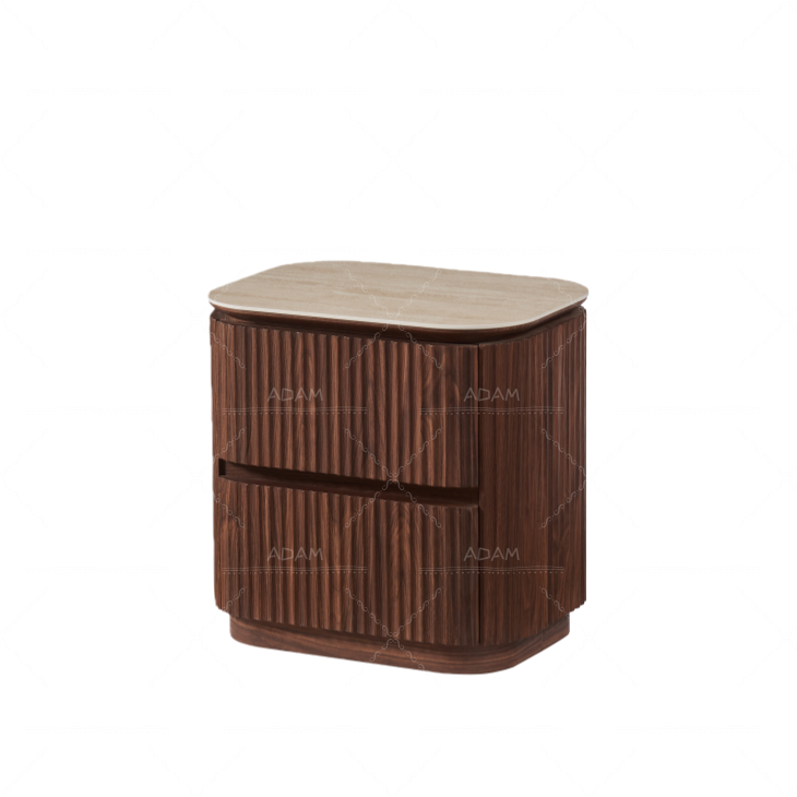 Ceramic Top Walnut MDF Nightstand with 2 Drawers