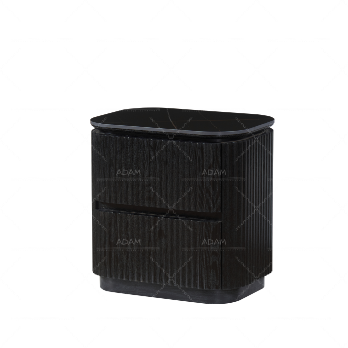 Black Ceramic MDF Bedside Table with Two-Tier Drawer