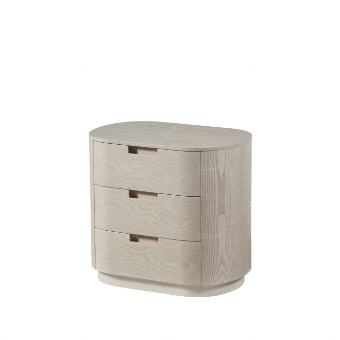 Beige Veneer MDF Nightstand with 3 Drawers