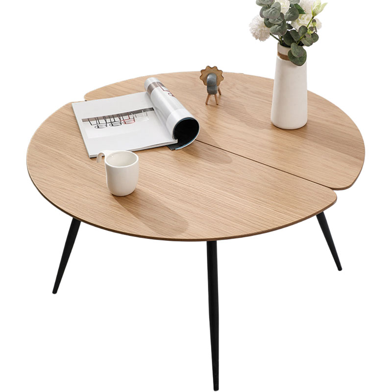 Modern Oval Coffee Table with Natural Wood Grain MDF Top and Black Metal Legs