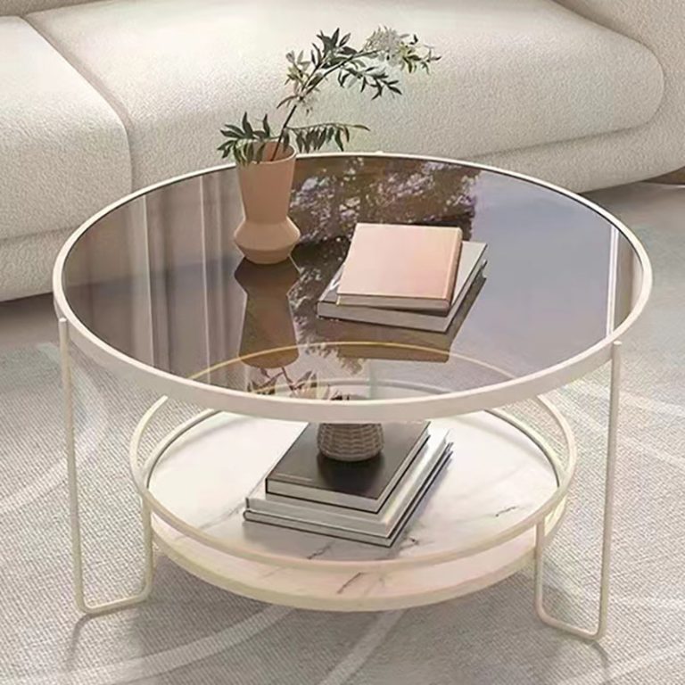 Modern Coffee Table with Metal Frame, Glass Top, and Magazine Rack