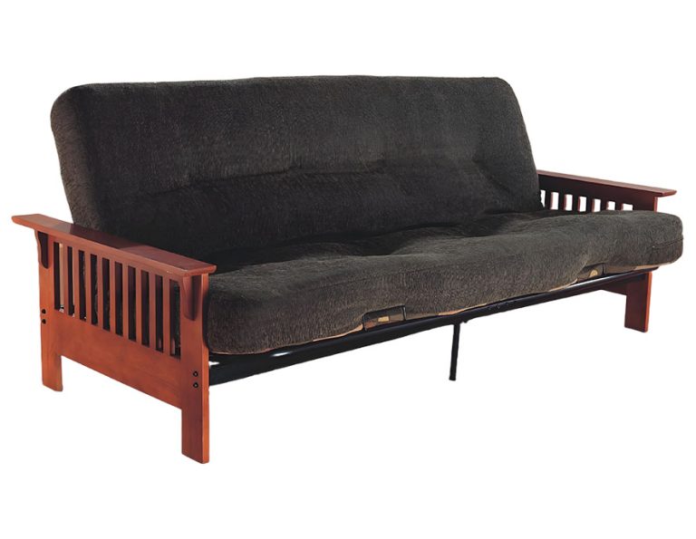 Full-Size Futon Sofa Bed with Wooden Mission Style Arms