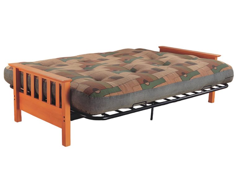 Full-Size Futon Sofa Bed with Wooden Mission Style Arms