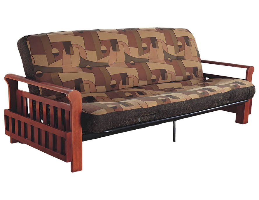 Full-Size Futon Sofa Bed with Wooden Mission Style Arms