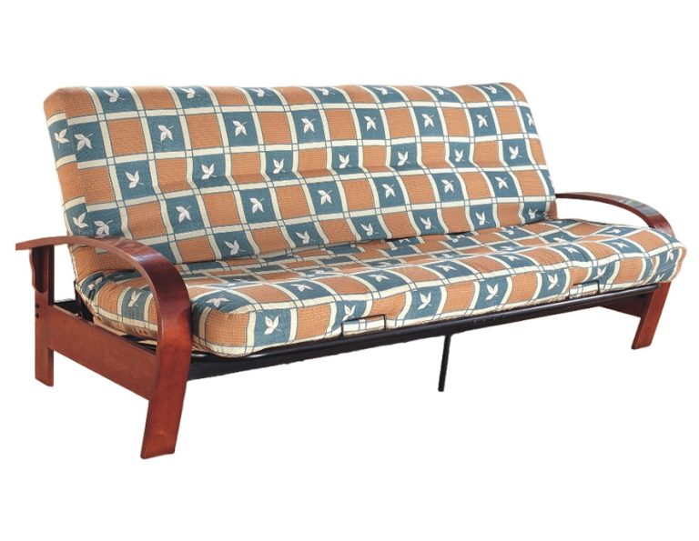 Full-Size Futon Sofa Bed with Wooden Mission Style Arms