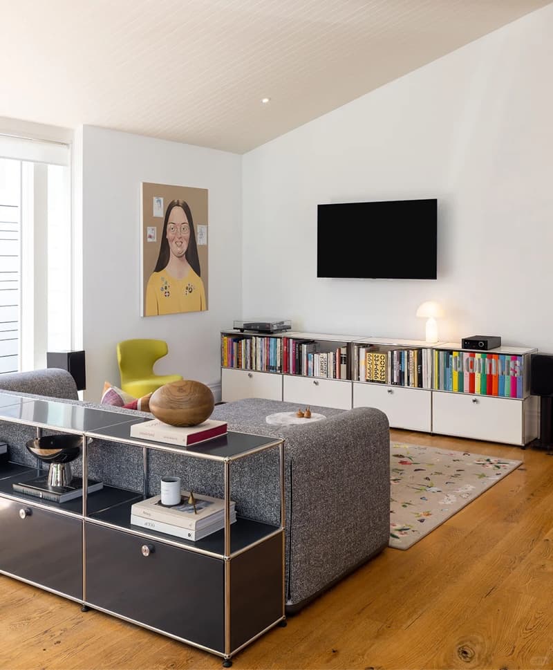 Modular TV Console, Minimalist Metal Media Unit, Stainless Steel Storage Cabinet