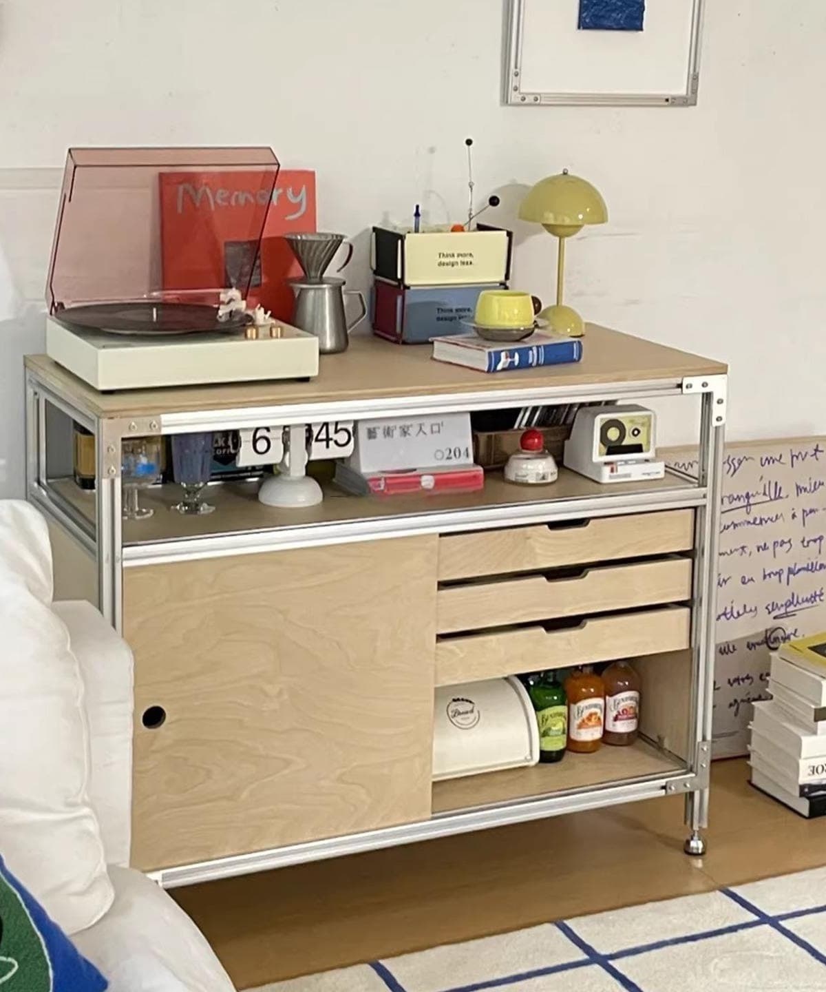 Modern Birch Plywood and Aluminum Profile Eco-Friendly Coffee Cabinet