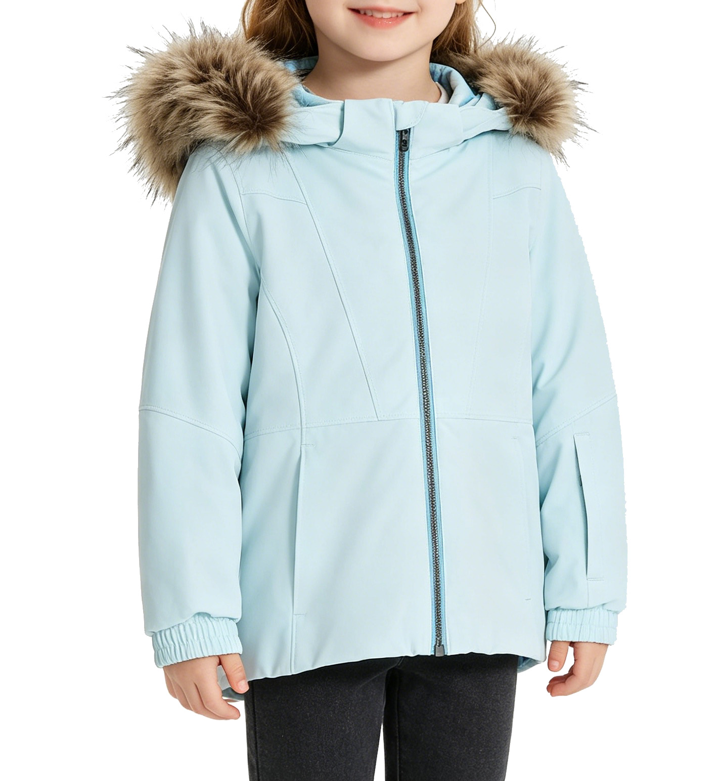 Girls Hooded Faux Fur Trim Waterproof Ski Jacket