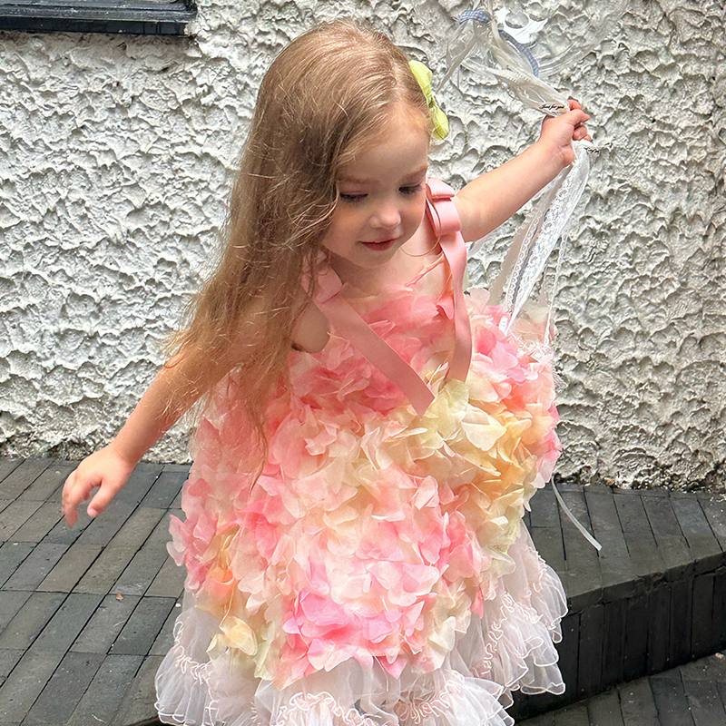 Girls Ombre Pink Flower Petal Princess Dress