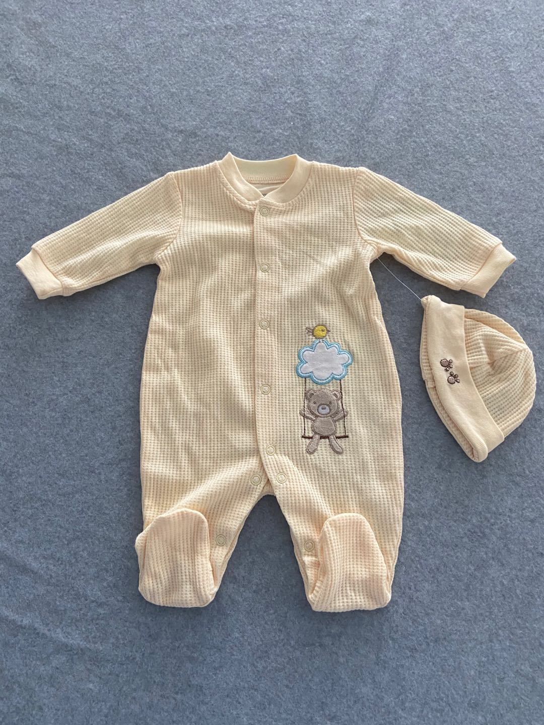 220g Waffle Knit Baby Sleepsuit with Hat