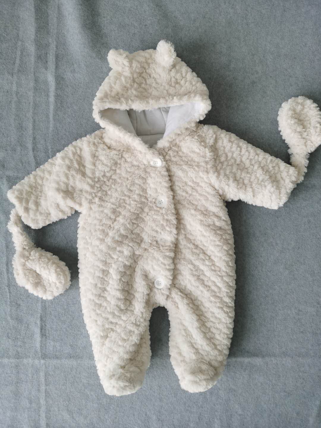 Fleece Baby Romper with Padding and Hat