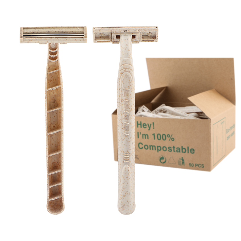 Eco-friendly Biodegradable Wheat Straw Handle Disposable Twin Blade Razor
