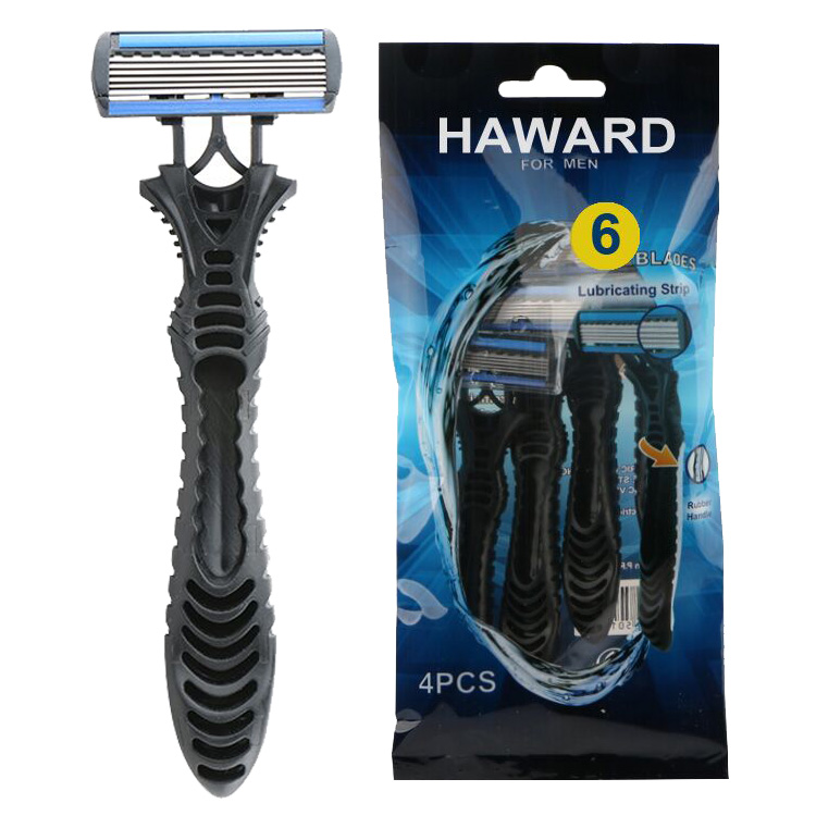 Six-blade disposable shaving razor