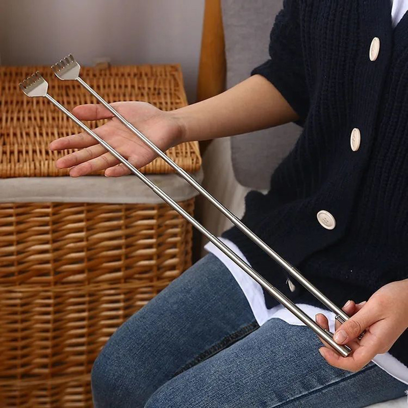 Retractable Stainless Steel Back Scratcher with Pen Clip
