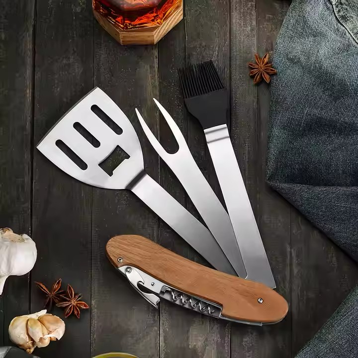 5-in-1 BBQ Multi-Tool with Wooden Handle