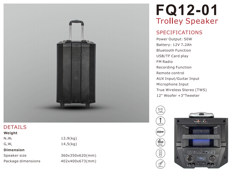 Bluetooth Trolley Speaker with 50W Output