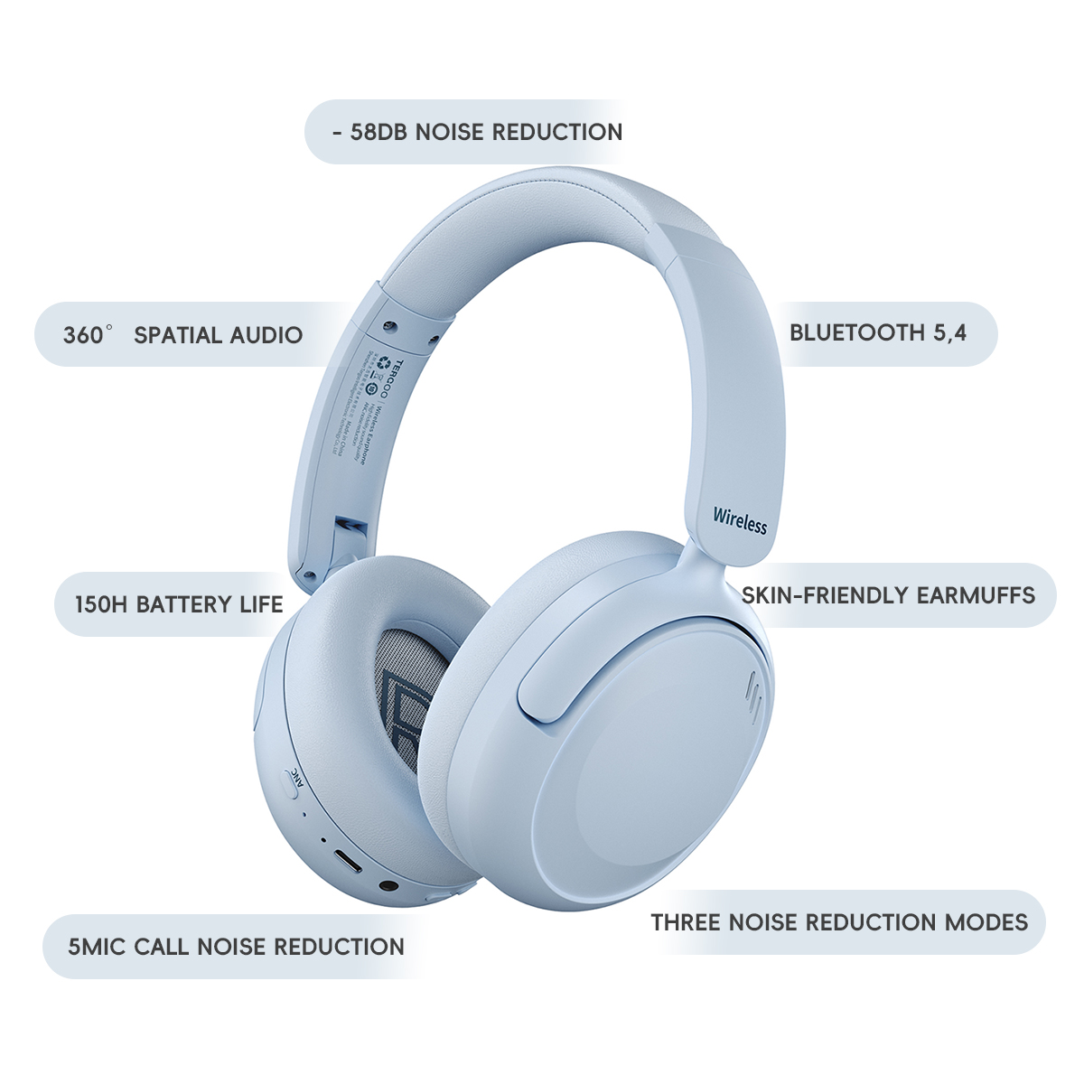 Wireless Bluetooth Noise Cancelling Headphones with Spatial Audio