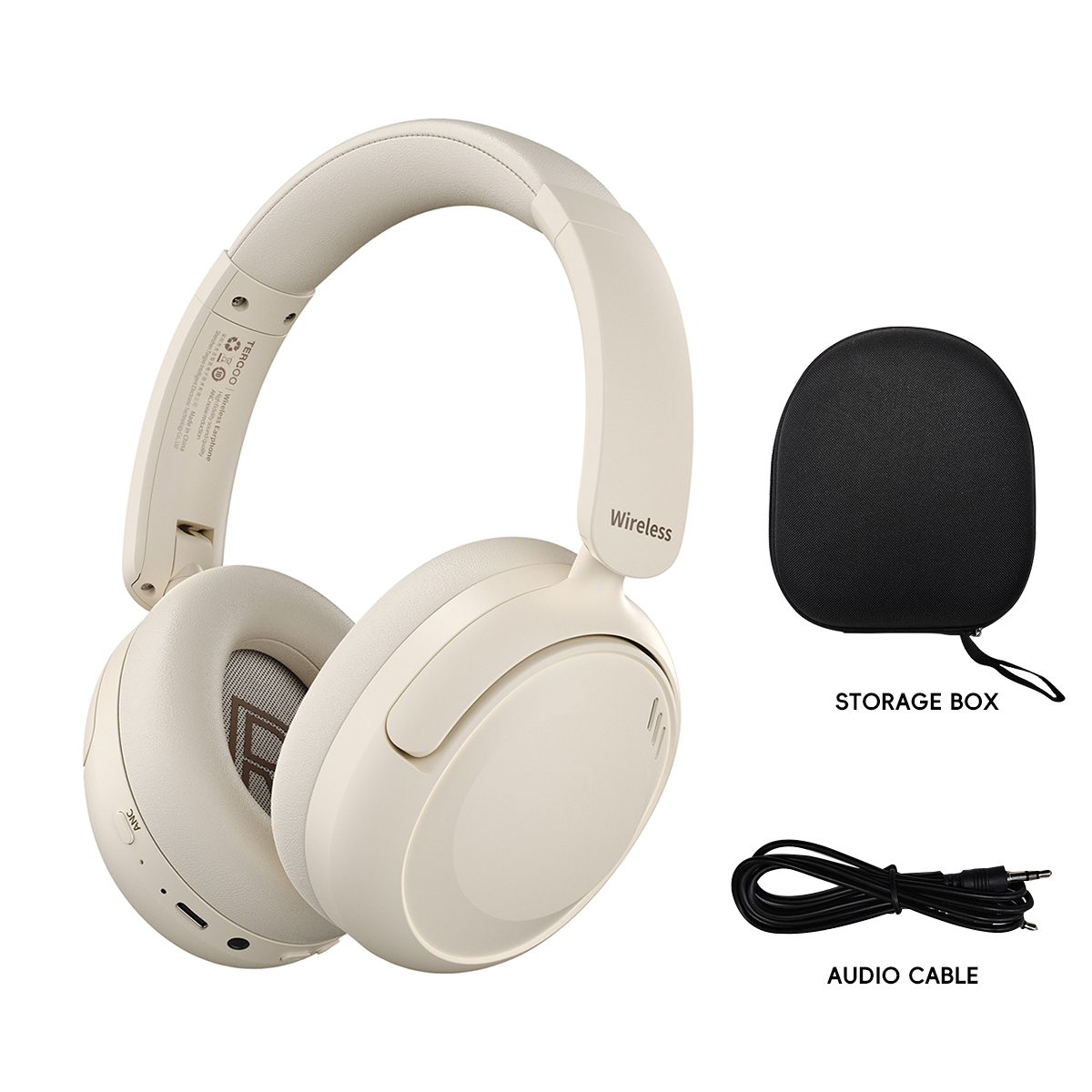 Hybrid Active Noise Cancelling Wireless Over-Ear Bluetooth Headphones