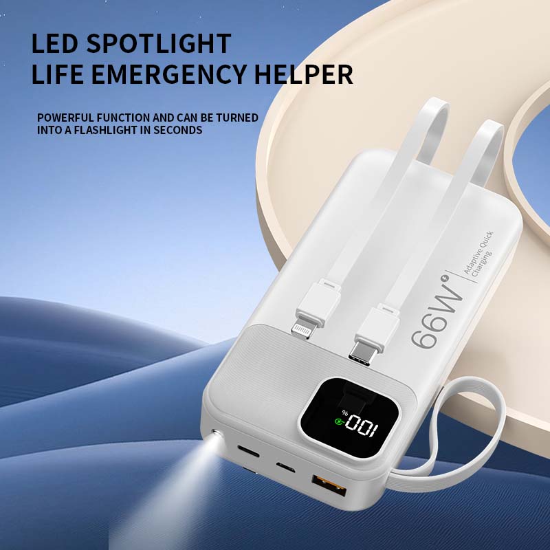 20,000mAh Wireless Portable Charger with 30W Fast Charging and Built-in Cable