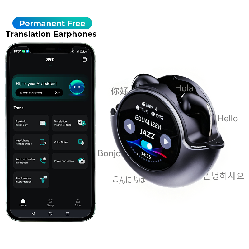 Touch Screen Translator Headset with 164 Languages, Audio/Video Call, and ChatGPT Integration