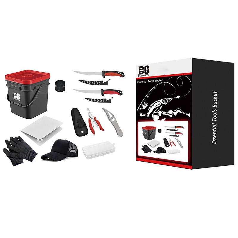 Essential Fishing Tools Bucket with Knives and Accessories