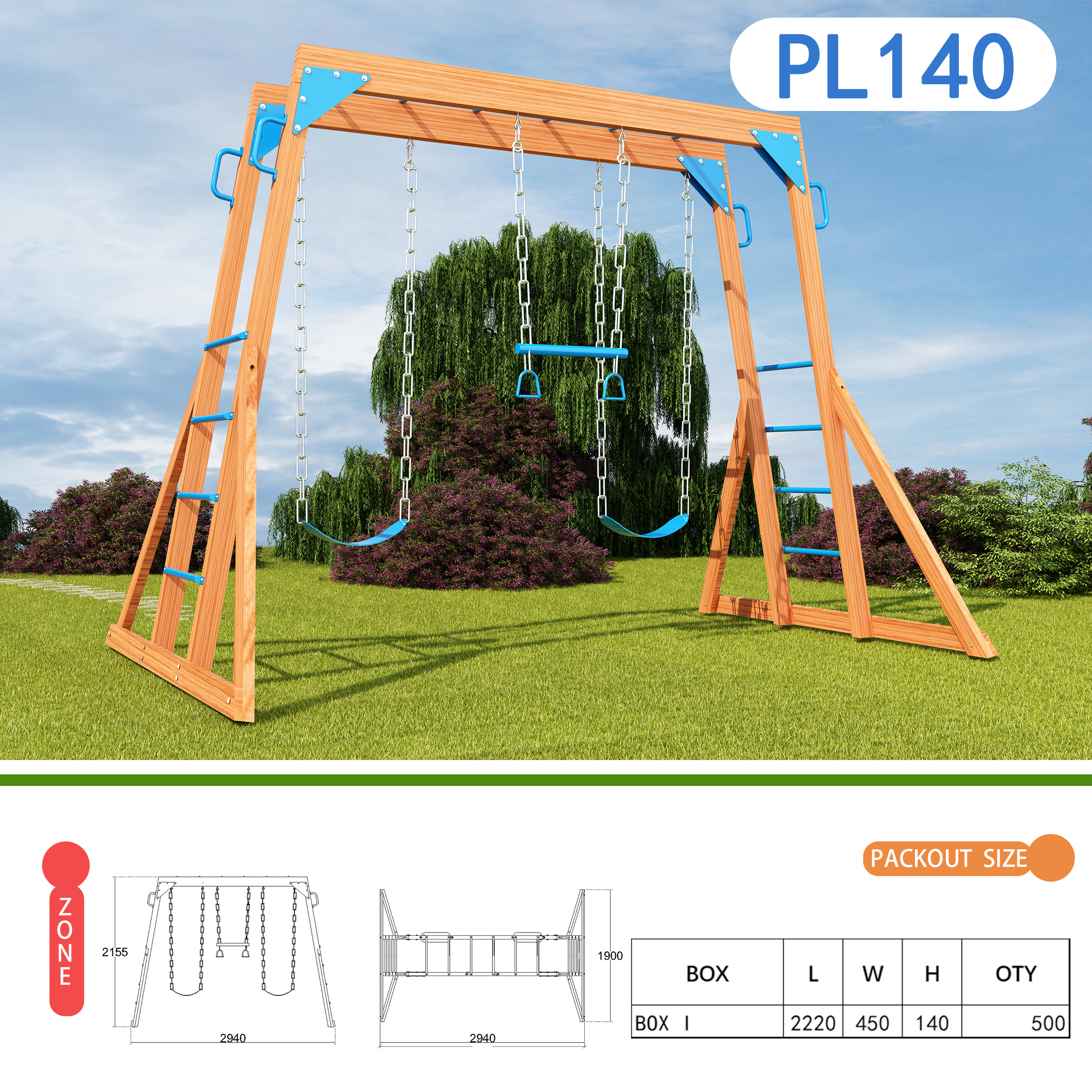 Home playground swing set with slide, playhouse, sand pit, and climbing frame