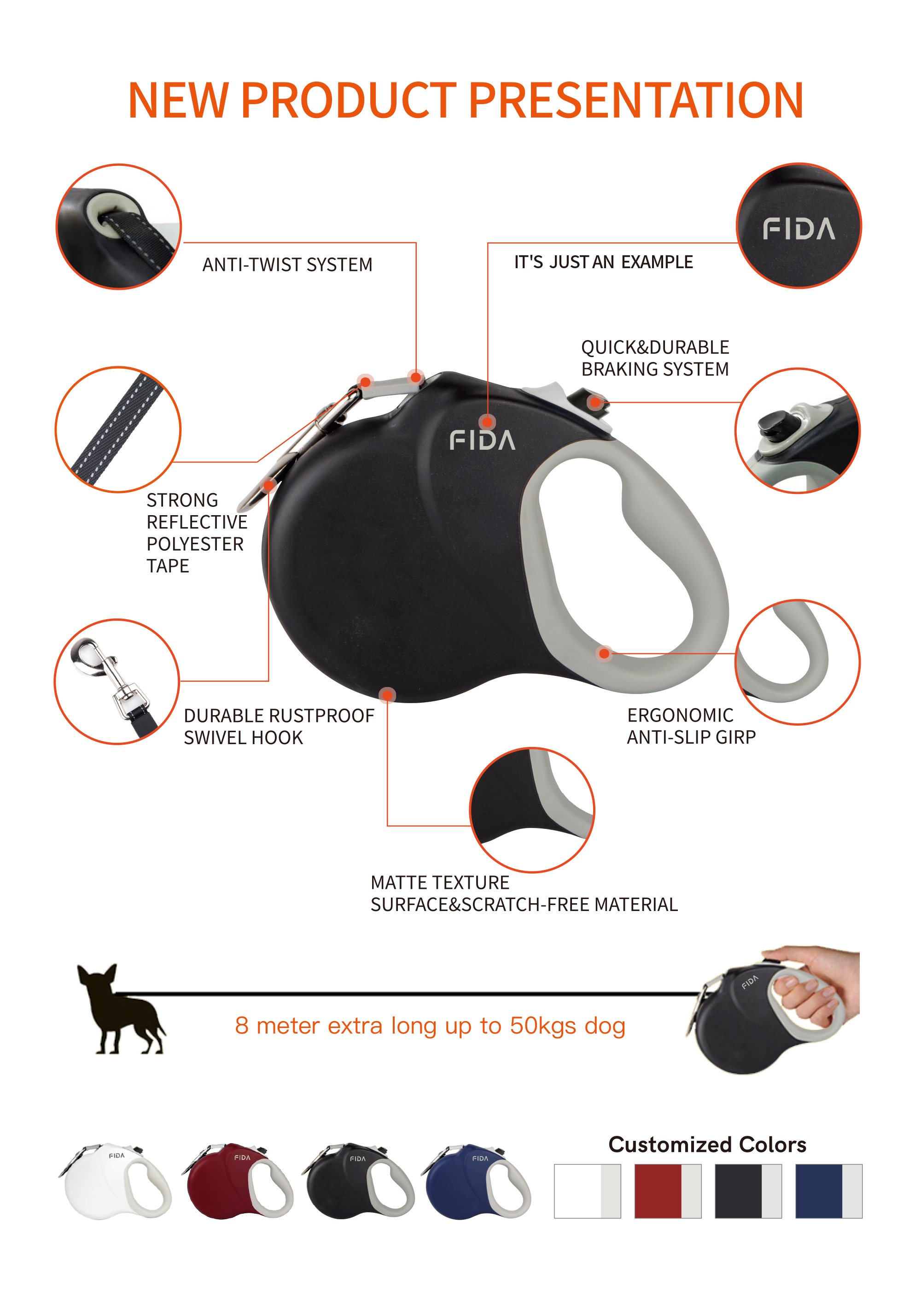 FIDA Retractable Dog Leash