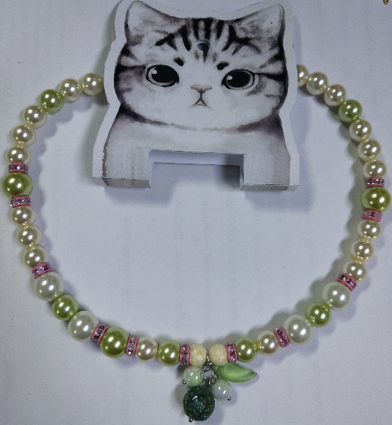 Green Imitation Pearl Beads Dog Collar Necklace