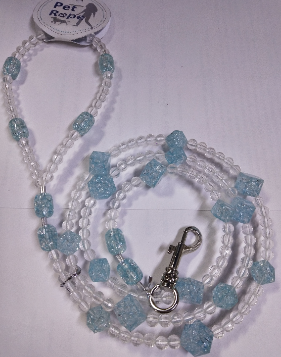 Blue Crystal Acrylic Beads Dog Leash 120cm