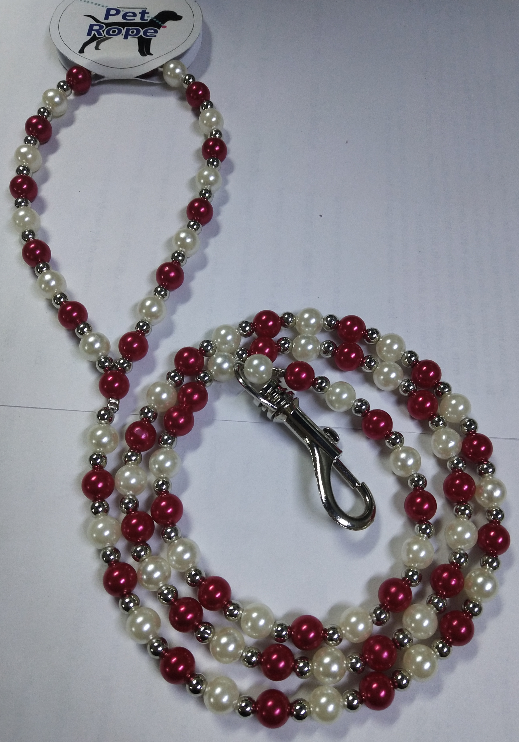 Red Imitation Pearl Beads Dog Leash 120cm