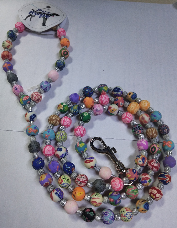 Multicolor Polymer Clay Beads Dog Leash 120cm