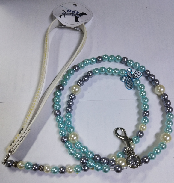 Blue Imitation Pearl Beads Dog Leash 120cm