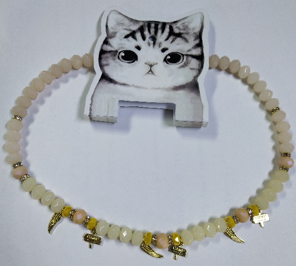 Flesh Glass Beads Dog Collar Necklace with Wing Pendant