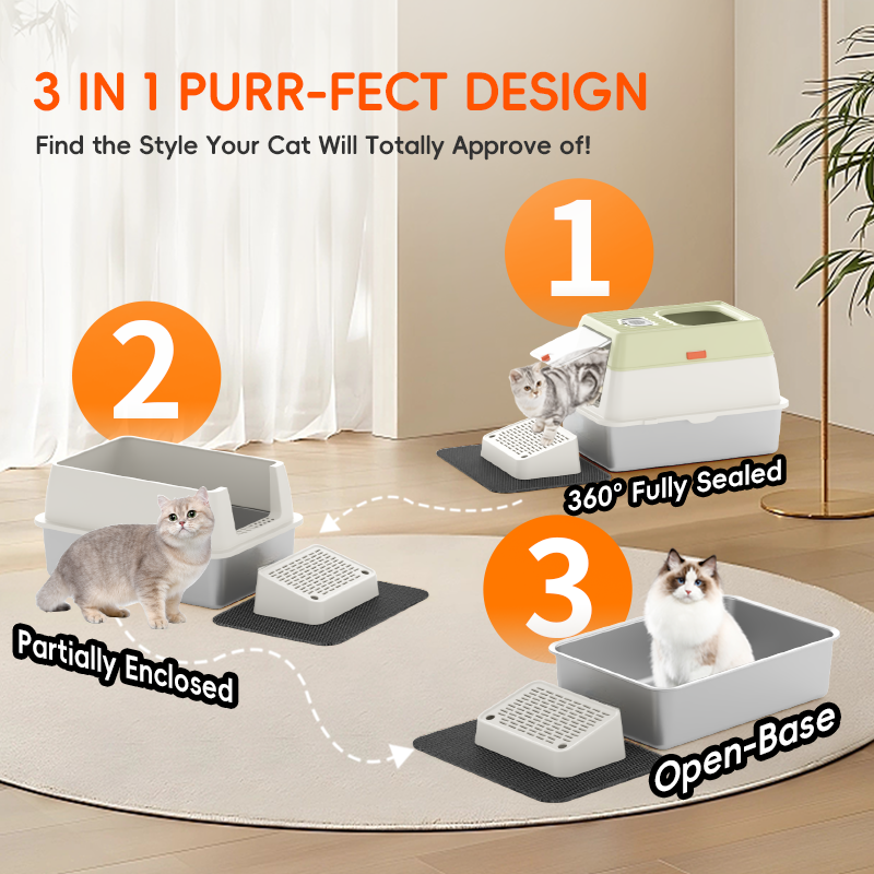304 Stainless Steel Large Capacity Eco-friendly Plastic Cat Litter Box with Scoop