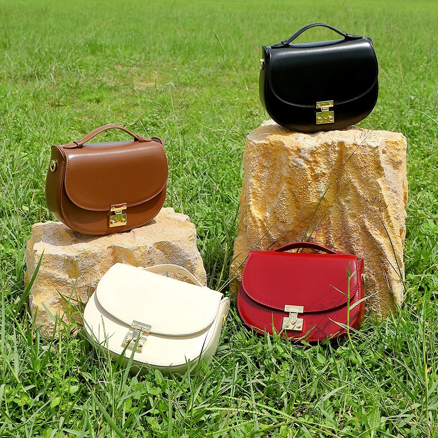 Lady Vintage Luxury Genuine Leather Saddle Crossbody Bag