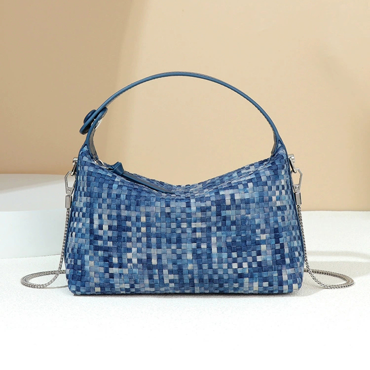 Women's Waterproof Two-Strap Chain Woven Crossbody Pillow Handbag