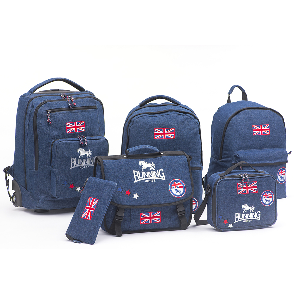 Denim series student bags with smooth rolling wheels