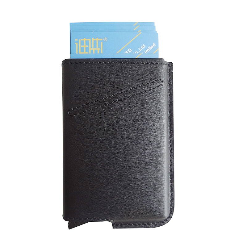 Universal Slim Mini Leather Aluminum Pop-Up Card Holder