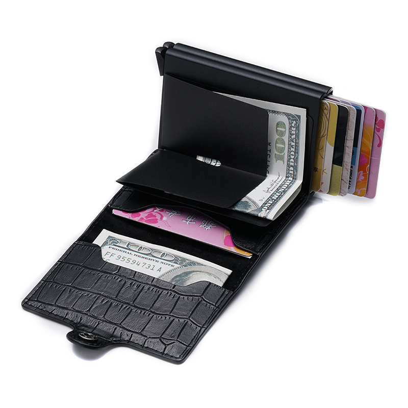 Custom PU RFID Wallet with Double Aluminum Box and Crocodile Skin Card Holder