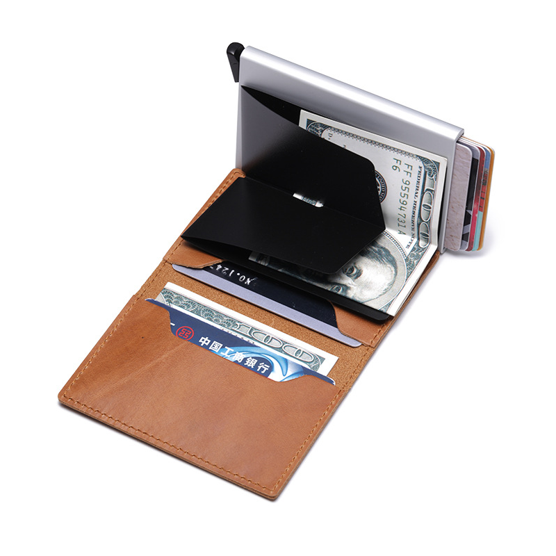 Mini Slim Popup PU Leather RFID Blocking Card Holder Wallet