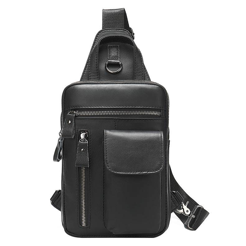 Custom Men's Crazy Horse Leather Anti-Theft Sling Shoulder Chest Bag
