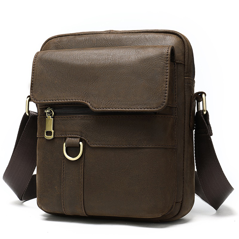 Brown Leather Business Crossbody Satchel Messenger Bag for Men