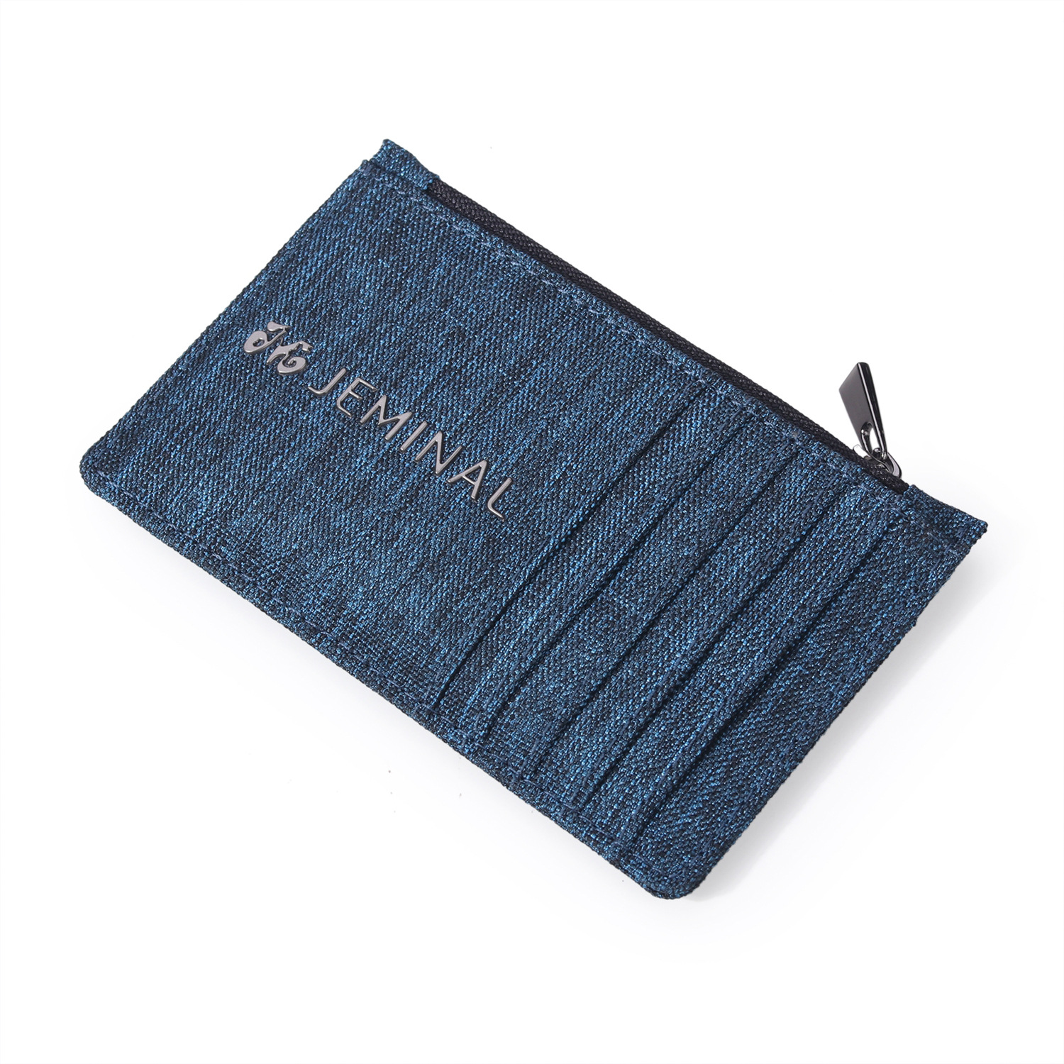 Double Sided Slim Canvas Water Resistant Lightweight Zippered Minimalist Wallet with Clear ID Window