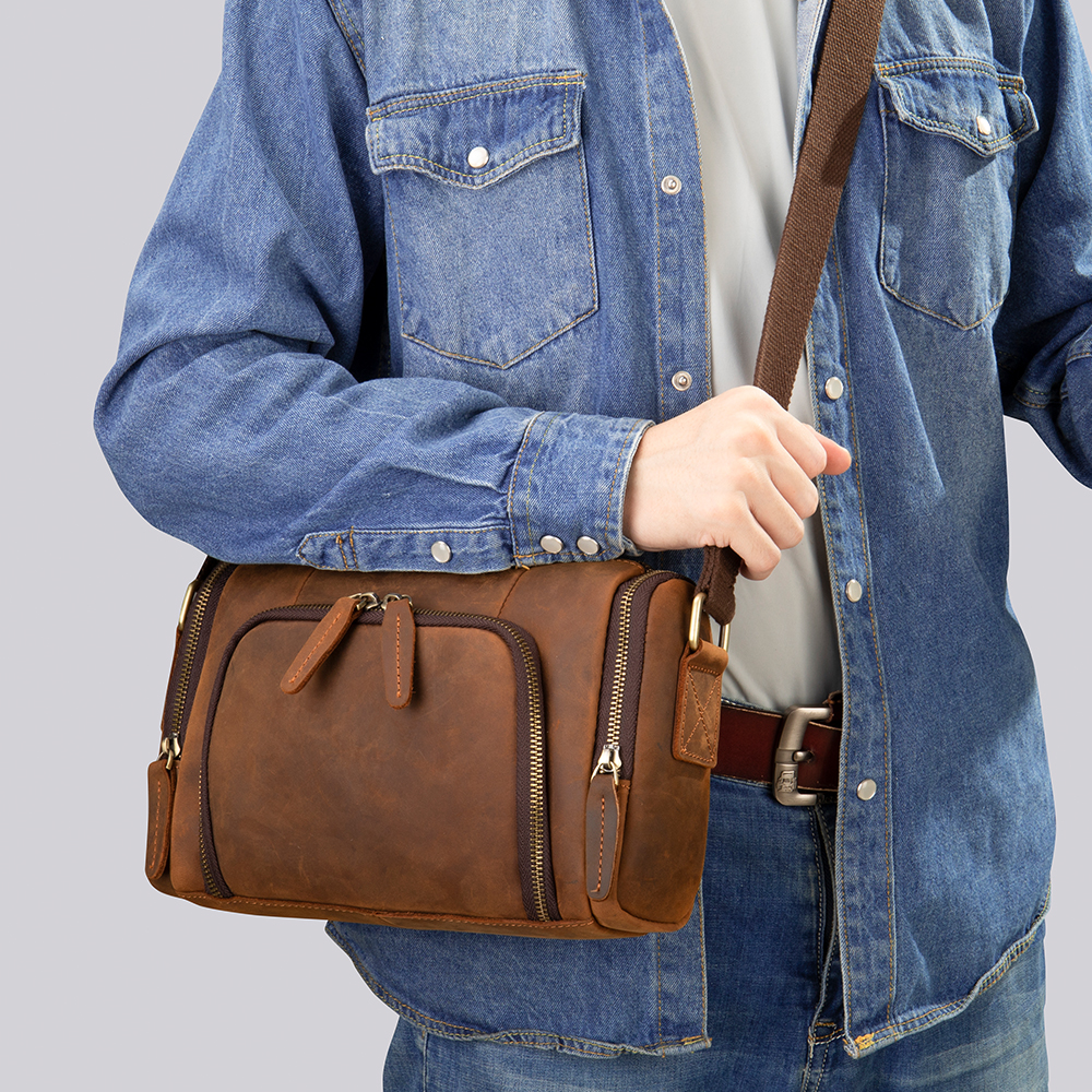Crazy Horse Leather Satchel Handbag