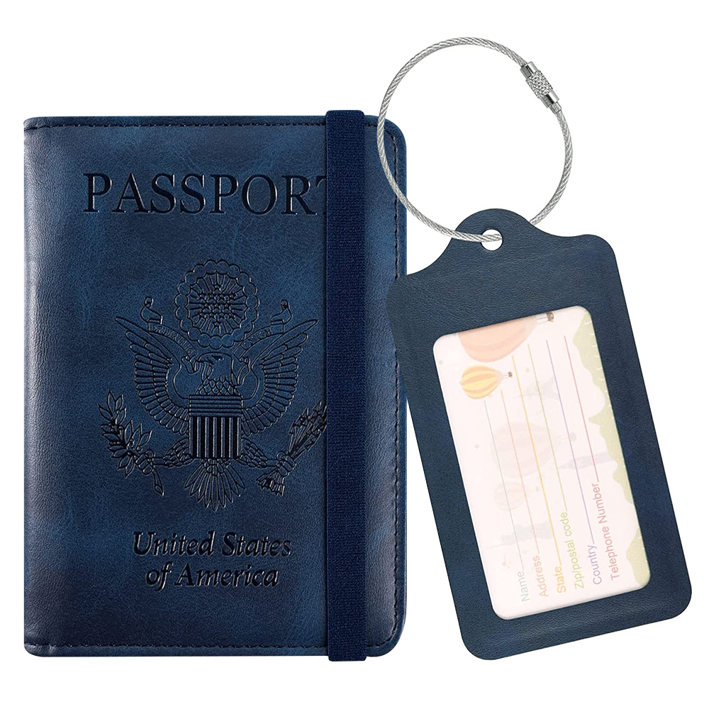 Leather Travel Card Holder and Passport Organizer with Luggage Tag