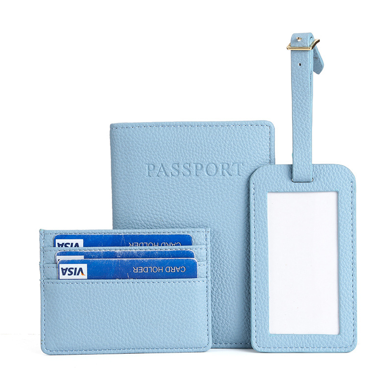 Travel Set: PU Vegan Leather Passport Holder, Card Holder, and Luggage Tag Combo