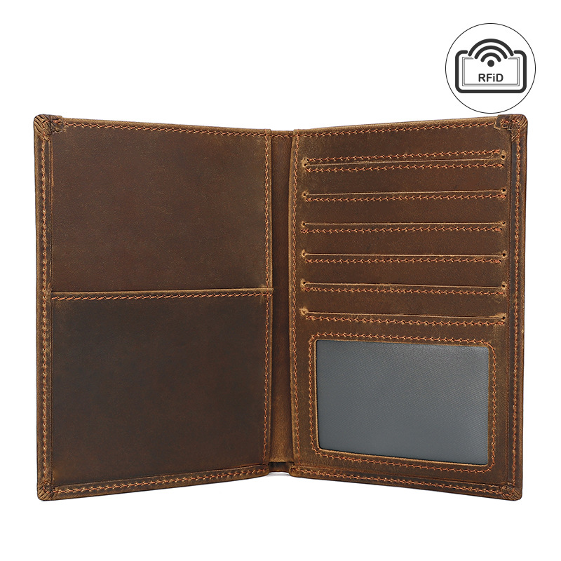 Customizable Logo RFID Crazy Horse Leather Passport Holder for Driver's License