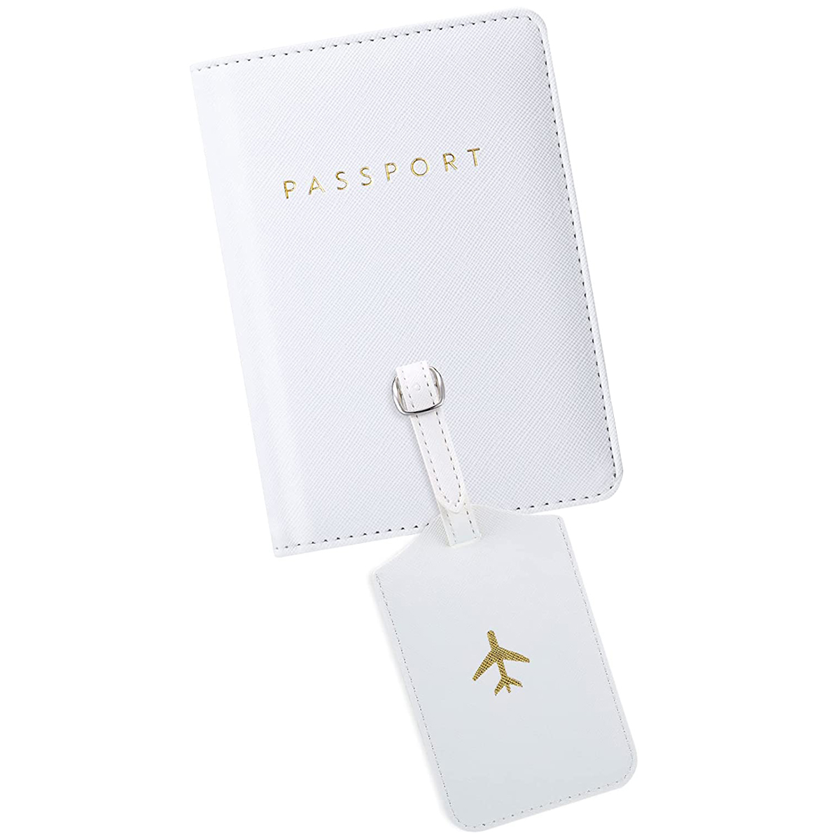 Wholesale Slim White PU Leather Passport Cover and Luggage Tag Set