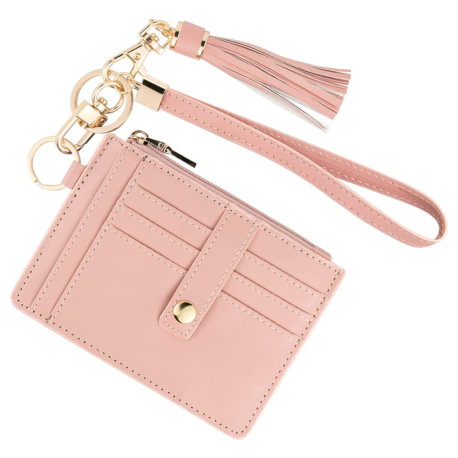 Custom PU Leather Zipper Card Holder Wristlet Keychain Wallet