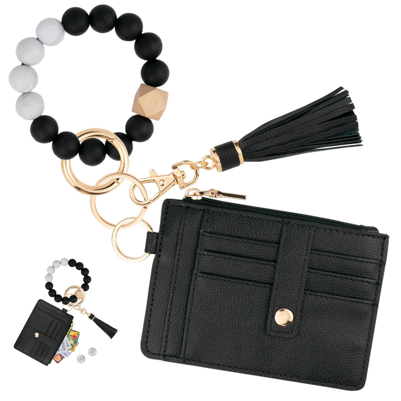 RFID Credit Card Holder Keychain with Silicone Beads Bangle Bracelet